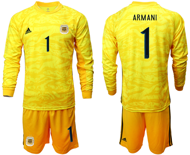 Men 2020-2021 Season National team Argentina goalkeeper Long sleeve yellow #1 Soccer Jersey->argentina jersey->Soccer Country Jersey